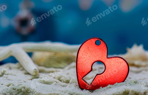 Preview: Red Heart Key On The Beach
