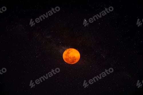 Preview: Oange Full Moon With Stars In The Dark Night.