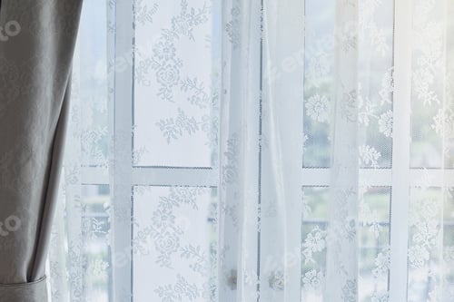 Preview: White And Gray Curtain By The Window. Beautiful Curtain Make The House More Livable.