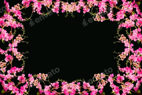 Preview: Pink Flower On A Black Background. (Coral Vine, Mexican Creeper, Chain Of Love)