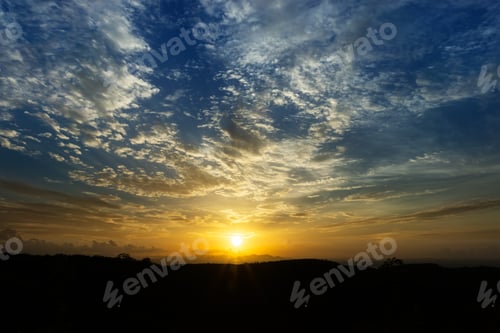 Preview: Silhouette Landscape Of Sunset Sky With Cloud At The Lake. The Travel In Thailand.