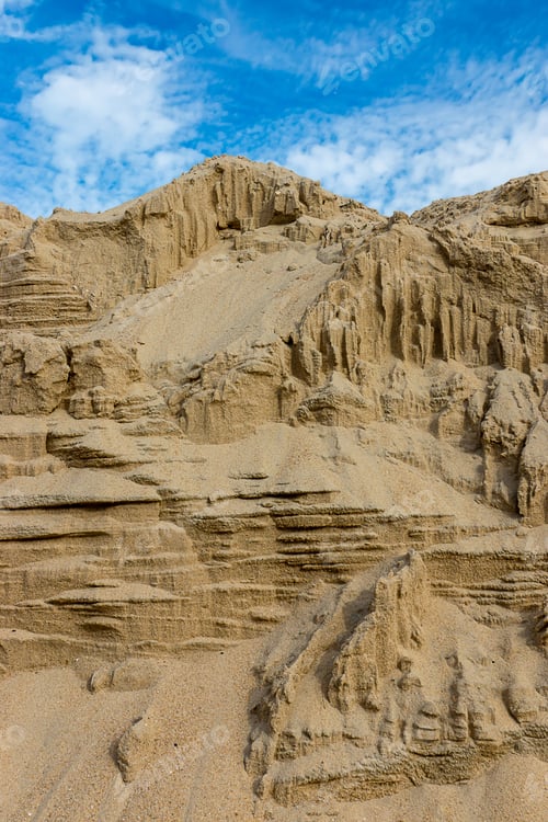 Preview: Yellow Sand Mountain Background Texture With Sky And Cloud.