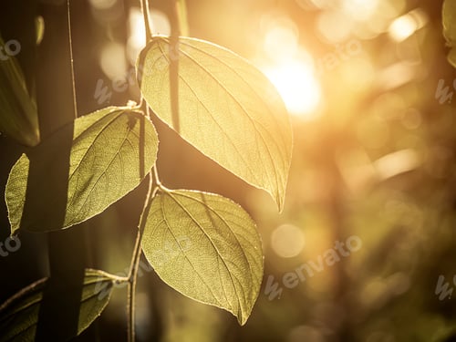 Preview: Close Up Of Leaves With Sunlight On Blur Background.