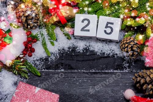 Preview: Merry Christmas And Happy New Year, Winter Season. Copy Space For Text On Wood Background