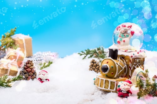 Preview: Merry Christmas And Happy New Year, Winter Season. Gift And Present On Snow.