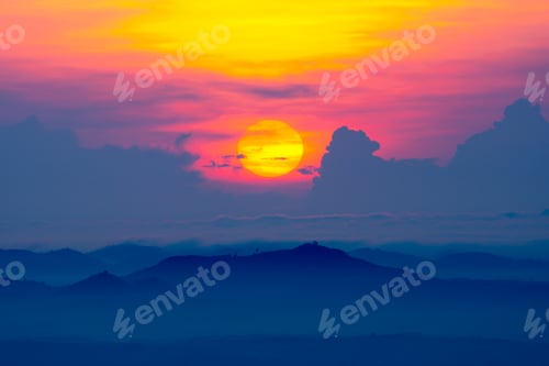 Preview: Sunrise And Blue Mountain With Mist At Kra-Bi, Thailand