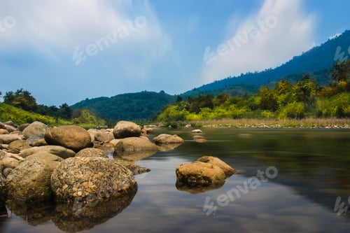 Preview: Un-Focus Image Of Brook And Rocks In The Mountains At Kiriwong Village, Nakorn Sri Thammarat