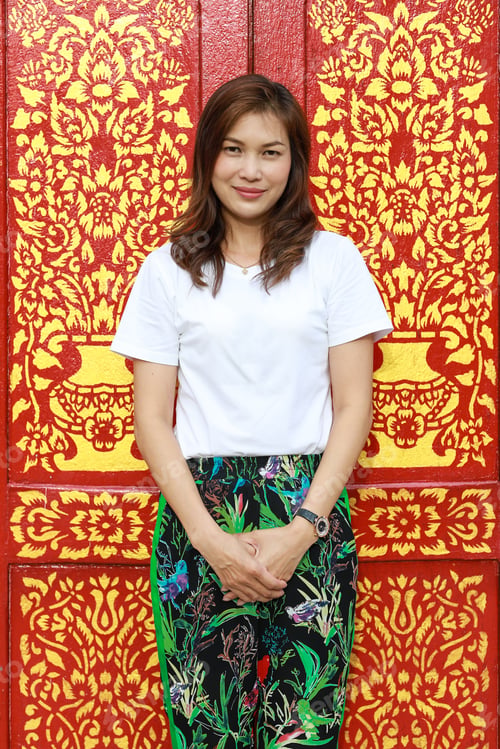 Preview: Asian Woman In Southern Native Thai Style Pattern Paint Pants In With Traditional Thailand Buddhist