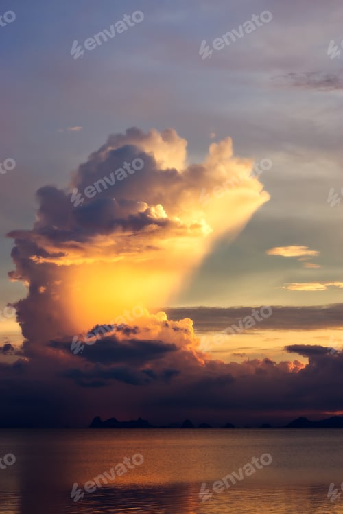 Preview: Beautiful Smooth And Bright Rain Clouds Over The Dark Lake After Sunset.