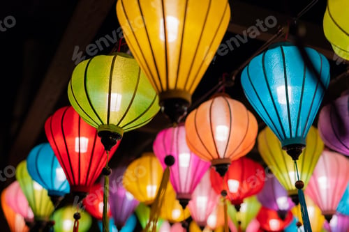 Preview: A Festival Decorated With Many Colorful Paper Lanterns