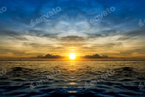 Preview: Beautiful Sunset At The Lake With Saturated Sky And Clouds. Idea: Un-Focus Image And Use For