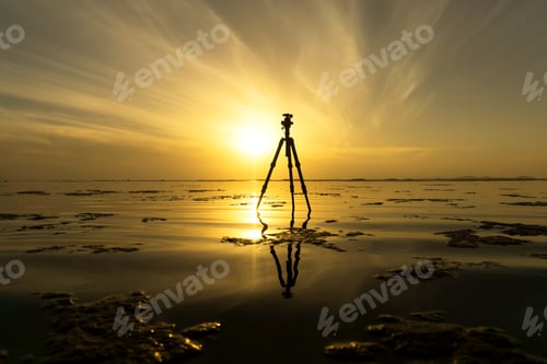 Preview: Tripod On The Lake With Sunrise Sky.