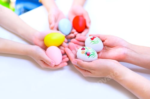 Preview: Happy Easter. Colorful Painting Eggs For Celebrate In April. Preparing And Painting For Family