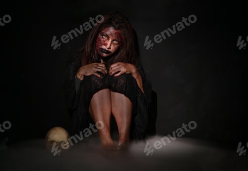 Preview: Ghost Woman Sit Sad In Dark Room