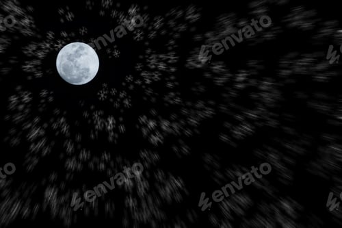 Preview: Night Sky And Full Moon With Snow Fall.