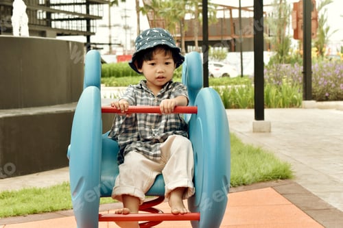 Preview: Asian Little Cute Kids Playing Out Door Playground