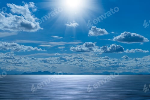 Preview: Sun And Clouds On Blue Sky Above The Lake With Motion Of The Water.