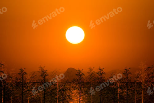 Preview: Sunset Sky And Big Sun Over The Lake.