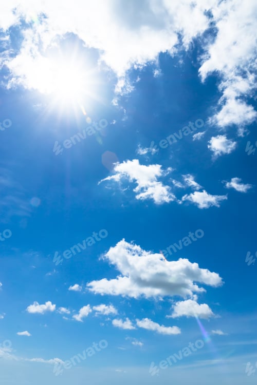 Preview: Blue Sky And Sunflare With White Clouds. Un-Focus Image Background.
