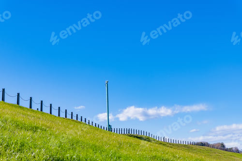 Preview: Levee Grassland And Winter Blue Sky