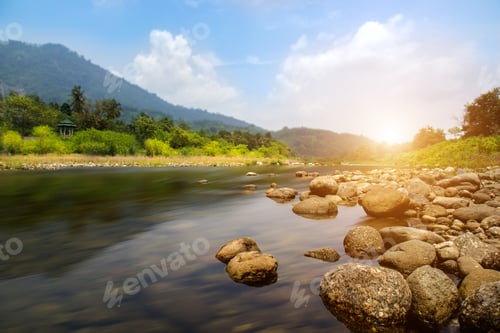 Preview: Un-Focus Image Of Brook And Rocks In The Mountains At Kiriwong Village, Nakorn Sri Thammarat