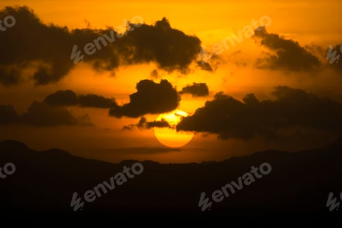 Preview: Sunset Sky With Silhouette Cloud And Mountain