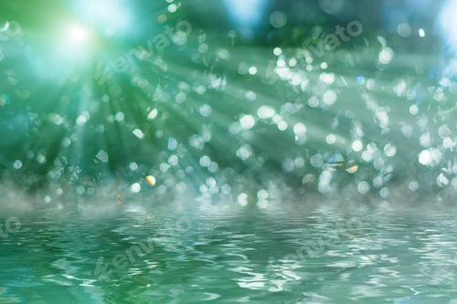 Preview: Soft Focus The Water Droplets On Pine Over The Pond In The Rainy Season With Sunlight.