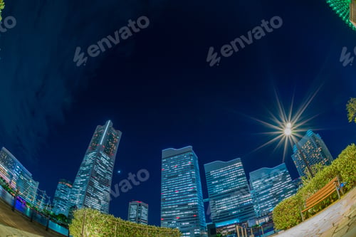 Preview: A Night View Of Yokohama Minato Mirai Seen Through A Fisheye Lens