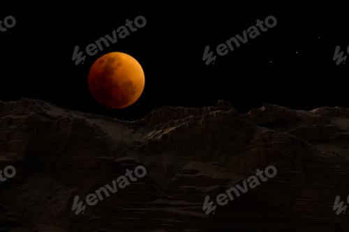 Preview: The Super Blue Blood Moon In The Dark Night Over Sand Mountain.