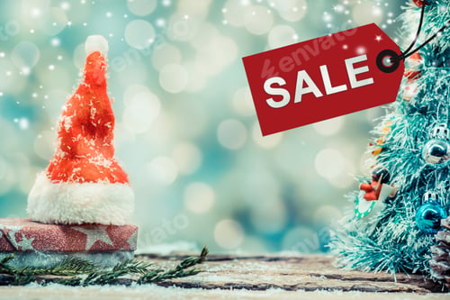 Preview: Merry Christmas And Happy New Year, Winter Season With Snow And Decoration. Sale Price Tag For