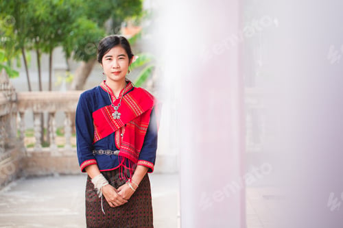 Preview: Portrait Of Asian Girl With Thai Local Traditional Dress, Famous In Countryside Of Thailand,Ladies