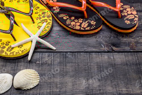Preview: Summer Beach Items on Wood Background