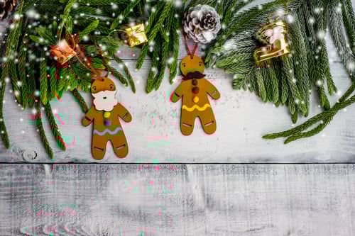 Preview: Christmas Decoration On Wooden Background With Snow, Xmas Idea