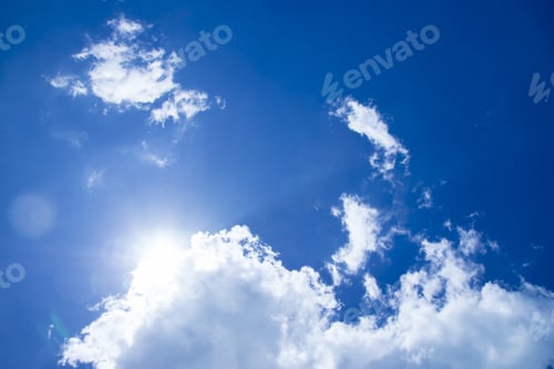 Preview: Blue Sky With White Cloud And Sun.