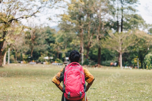 Preview: Traveler Backpacker Asian Women With Nature Background , Concept Travel , Copy Space