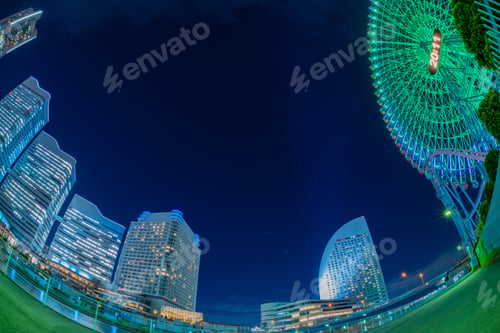 Preview: A Night View Of Yokohama Minato Mirai Seen Through A Fisheye Lens