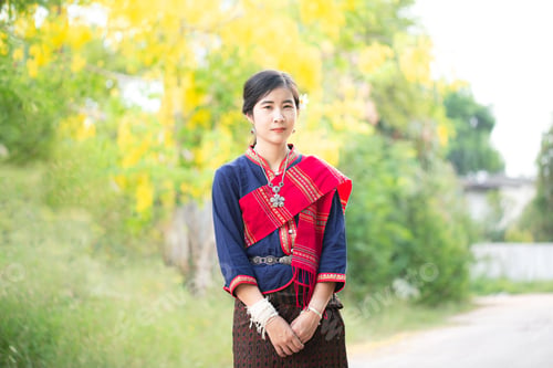 Preview: Portrait Of Asian Girl With Thai Local Traditional Dress, Famous In Countryside Of Thailand,Ladies