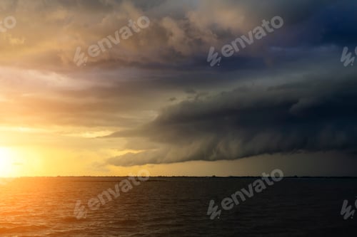 Preview: Seascape And Clouds In Rain Season With Sunlight In Golden Hour.