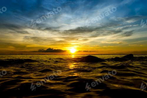 Preview: Beautiful Sunset At The Lake With Saturated Sky And Clouds. Idea: Un-Focus Image And Use For
