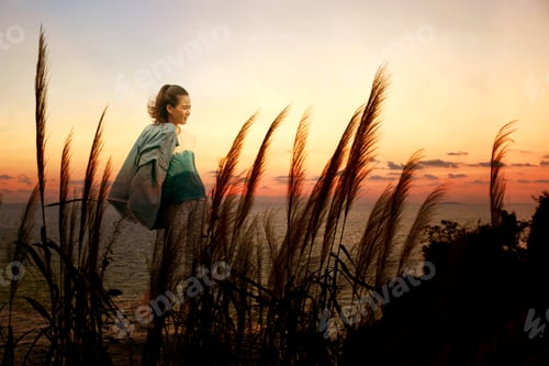 Preview: The Girl Walks By The Sea,Relax In Nature Of Beach