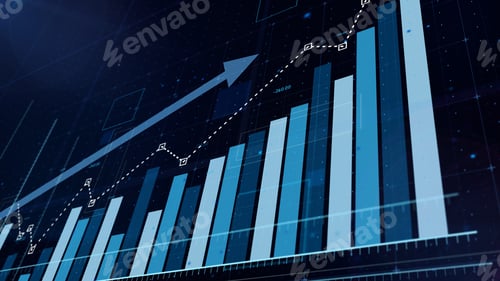 Preview: 3D Blue Bar Graph Rising, Sotck Market Informations
