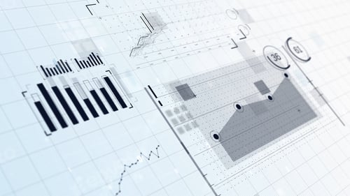 Preview: Stock Market Business Data Visualization, Displayed On A 3D Screen Showing Graphs And Charts In