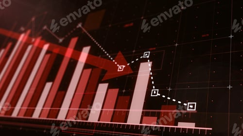 Preview: Beautiful 3D Red Bar Graph Fall Down Following The Arrow.