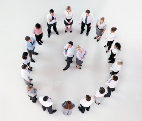 Preview: Overhead Shot A Businessman And A Businesswoman With Hands Crossed In Center Looking Up At The