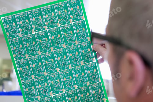 Preview: A Close Up Of A Printed Circuit Board In Selective Focus Being Examined By An Engineer In A