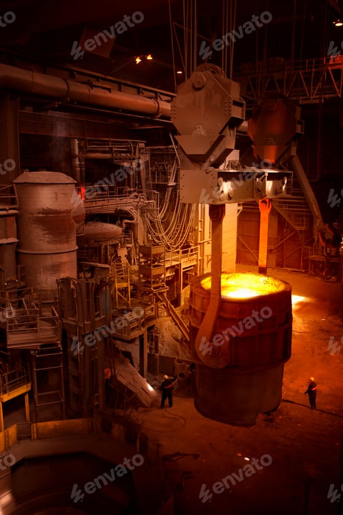 Preview: A High Angle Vertical Shot Of A Big Vessel Holding Forged Steel In A Foundry.