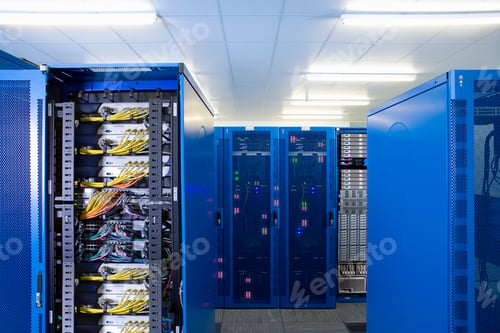 Preview: Modern Interior Of A Network Server Room Including Racks And Cabinets With Mesh Doors