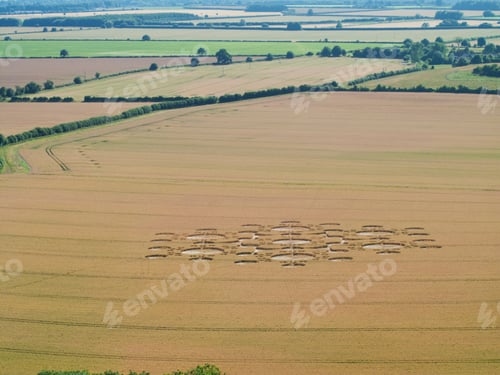 Preview: A High View Wide Shot Of Circular Patterns In A Farm Field In Wiltshire, United Kingdom.
