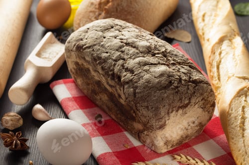 Preview: Bread And Bakery Products On Wooden Background