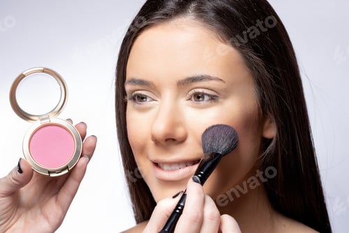 Preview: Sexy Girl Applying Blush On Her Chic Bones .Beauty Make Up